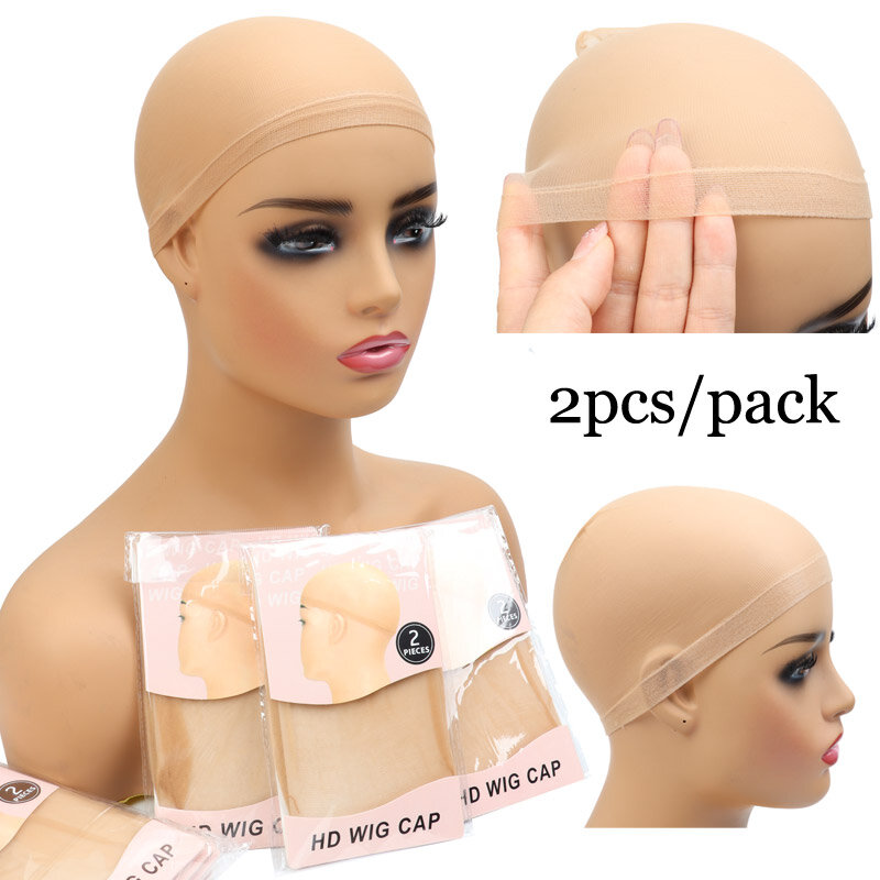Gorro de peluca HD Invisible ultrafino para mujer, medias transparentes, elástico, más delgado, debajo de las pelucas, 1 paquete, 2 piezas