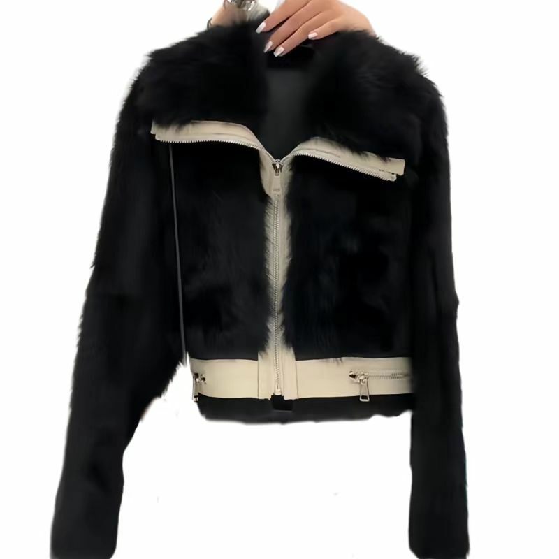 Płaszcz ze sztucznego futra dla kobiet, kurtka koreańska, marynarski kołnierzyk, grube ciepłe ubrania, wysokiej jakości, splecione, jesień i zima, 2024