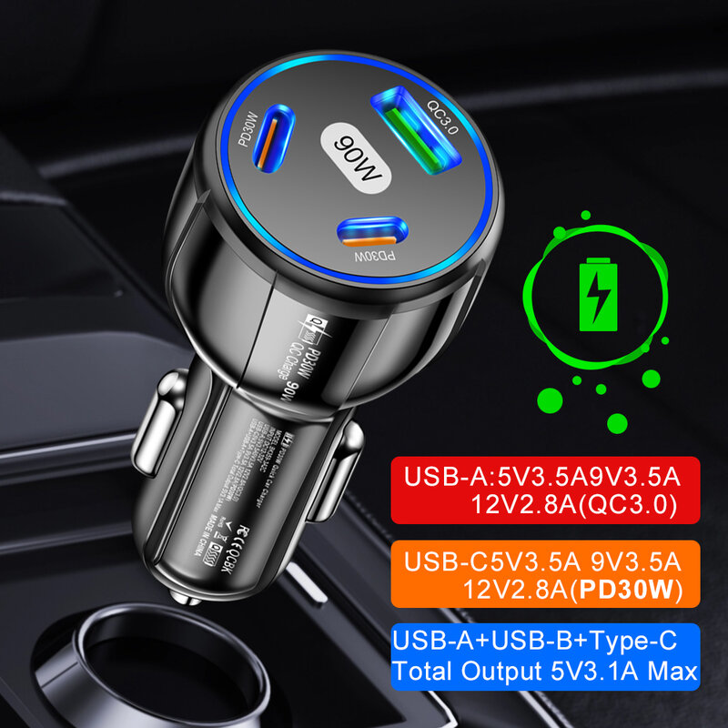 Chargeur de voiture USB de type C chargeur rapide de voiture PD pour iPhone xiaomi Huawei Samsung oneplus 14 13 12 chargeur de téléphone professionnel