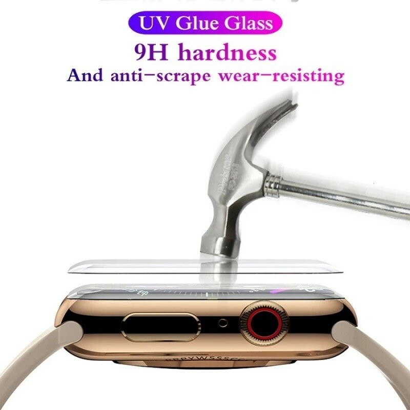 Vidro Temperado UV para Apple Watch, Protetor de Tela, Vidro de Proteção para iWatch 3, 2, 1, 8, 7, 45mm, 41mm, 6, 5, 9, SE, 40 milímetros, 44 milímetros, 38 milímetros, 42 milímetros
