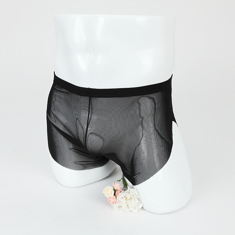Bóxer de malla transpirable de una pieza para hombre, ropa interior Sexy, medio transparente, pantalones calientes de flecha, nuevo estilo
