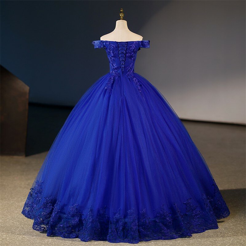 Vestido de festa luxuoso fora do ombro, vestidos quinceanera azuis, elegante vestido de baile, vestido de baile clássico com renda plus size, verão, novo