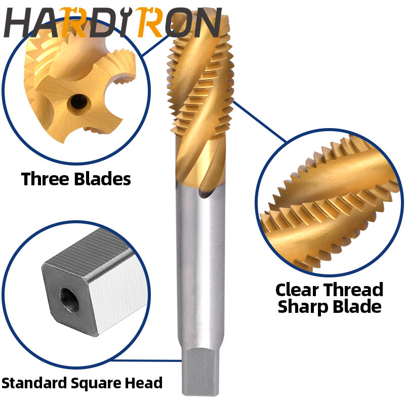 Hardiron M22 Spiral Flute Tap, HSS Titanium coating M22x2.5 Spiral Flute Plug Threading Tap
