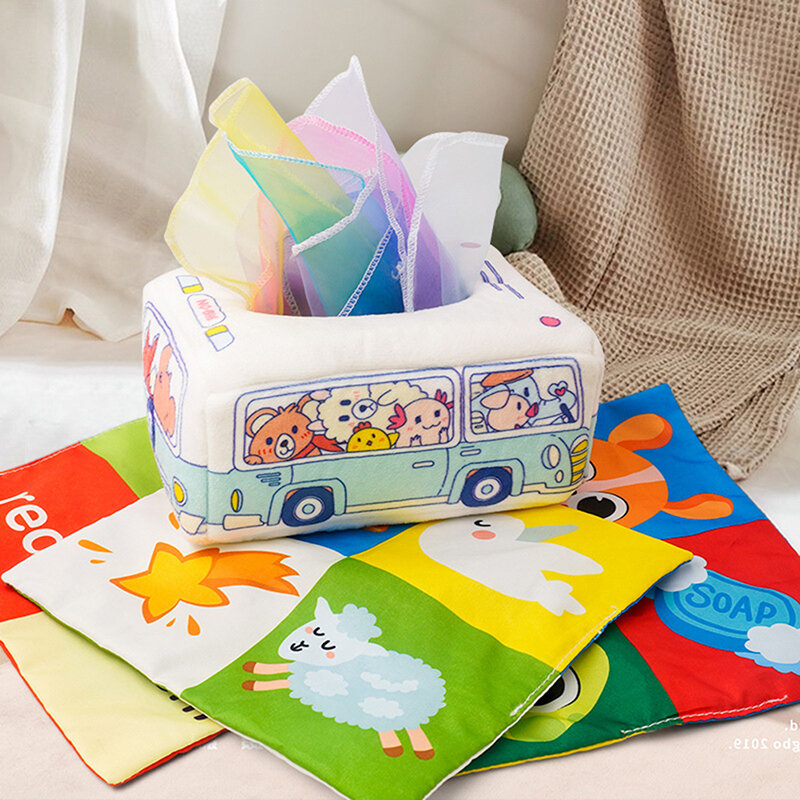 Montessori Brinquedos Magic Tissue Box para Crianças, Aprendizagem Educacional do Bebê, Atividade Sensorial Toy, Exercício dos Dedos, Busy Board Game