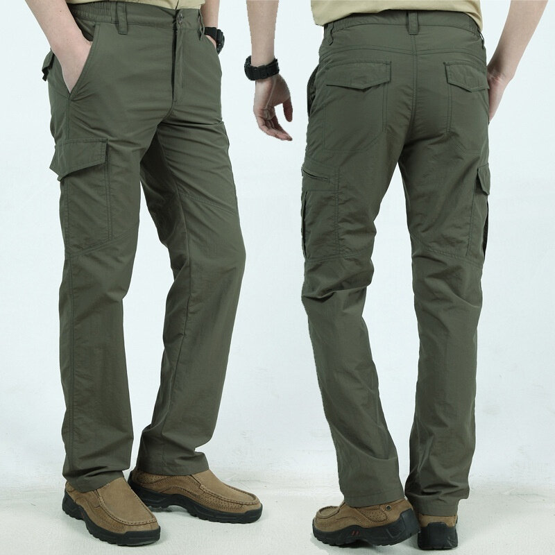 Calças de carga impermeáveis para homens, calças de bolso múltiplo, macacão de treinamento casual, roupas resistentes ao desgaste