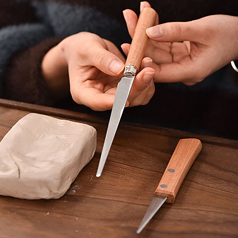 Couteau de sculpture en acier inoxydable pour poterie, outils d'art artisanal, couteau à argile cardiné, céramique, polymère