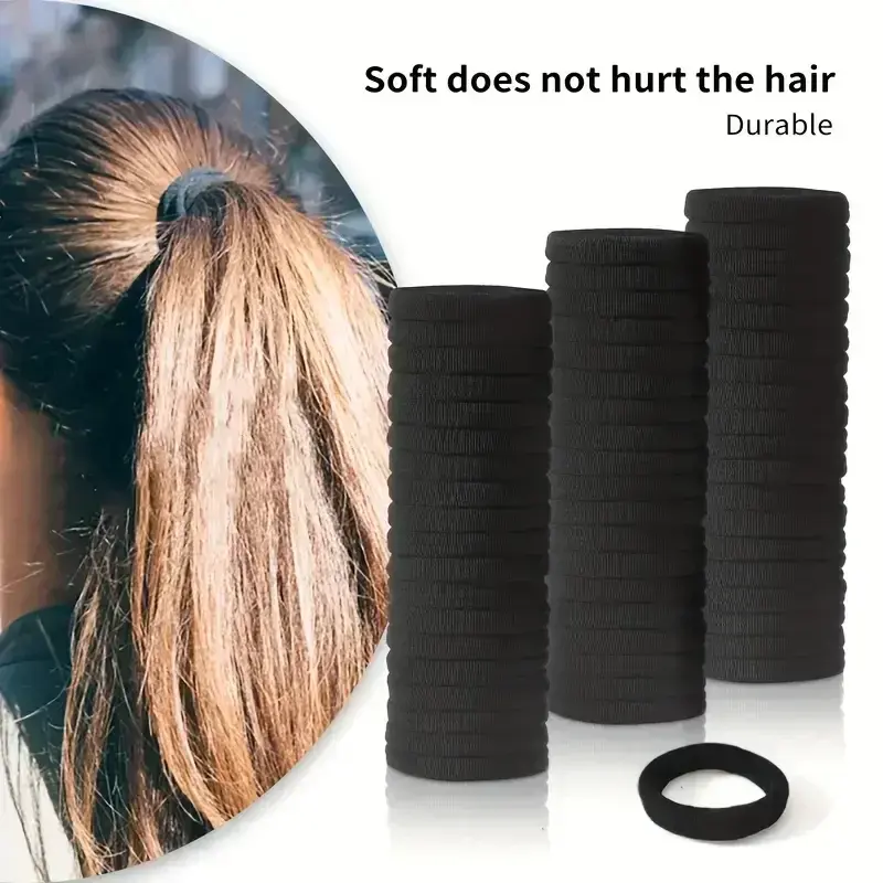 Bandas elásticas para el pelo para mujer, accesorios para el cabello, diadema básica negra, soporte para Cola de Caballo Simple, 10/100 piezas