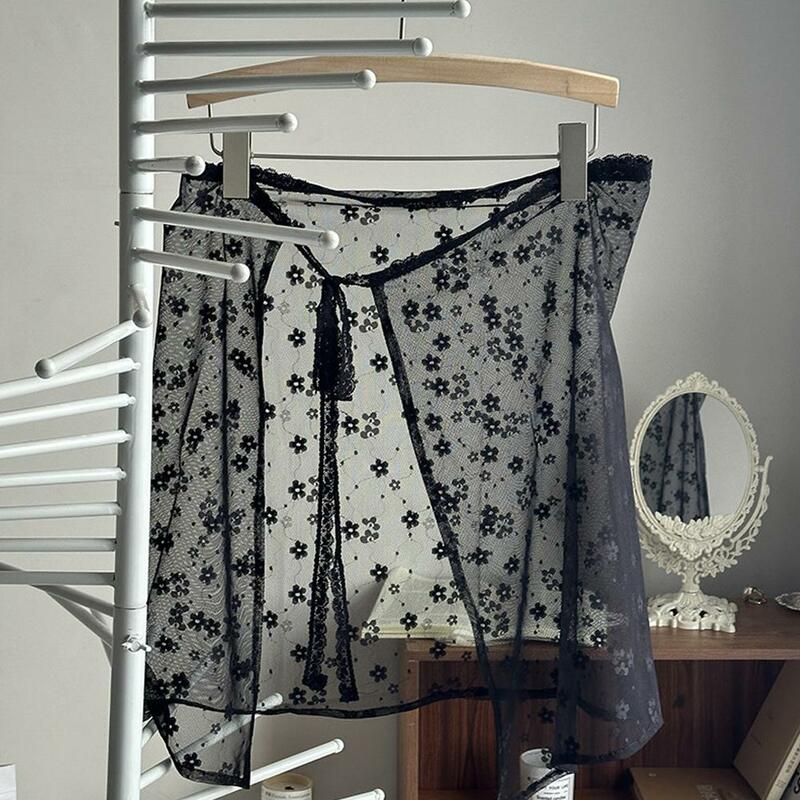 Women Y2k Fashion Lace Layered Gauze Skirt Unique Silk-like Skirts Up Summer Slip With Skirts Tie Girl Spring Ladies Spicy F0S3