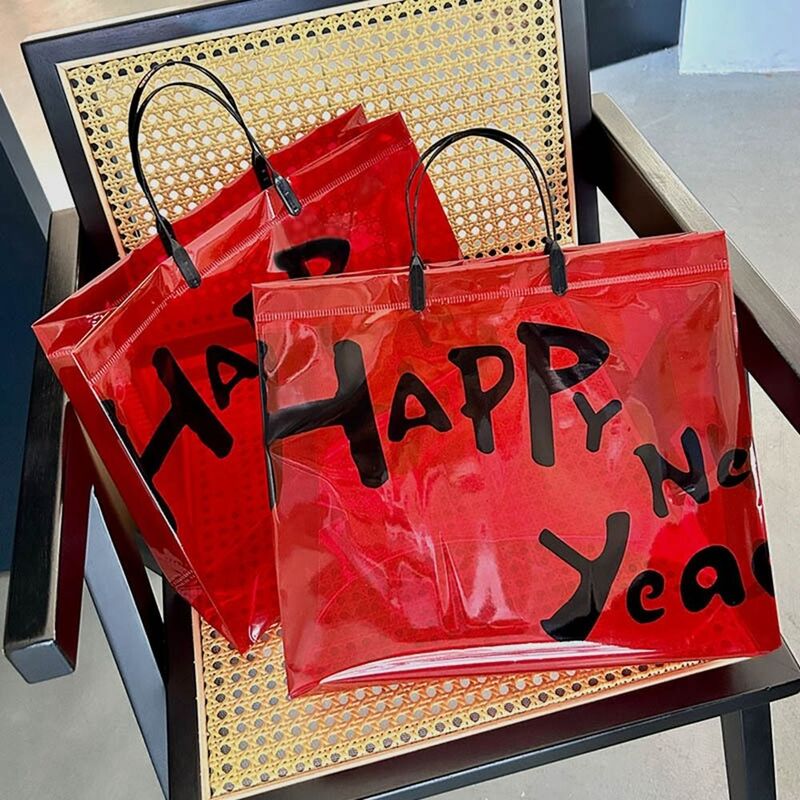 حقيبة تعبئة شفافة ، حقيبة هدايا حمراء للعام الجديد ، حقيبة تسوق صديقة للبيئة احتفالية ، رجال