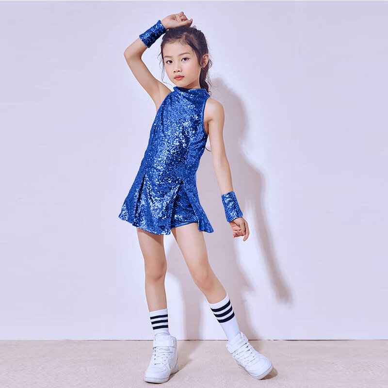 LOlanta 5-12 세 소녀 스팽글 치어리더 드레스, 양말 포함 재즈 모던 스트리트 댄스 힙합 공연 의상