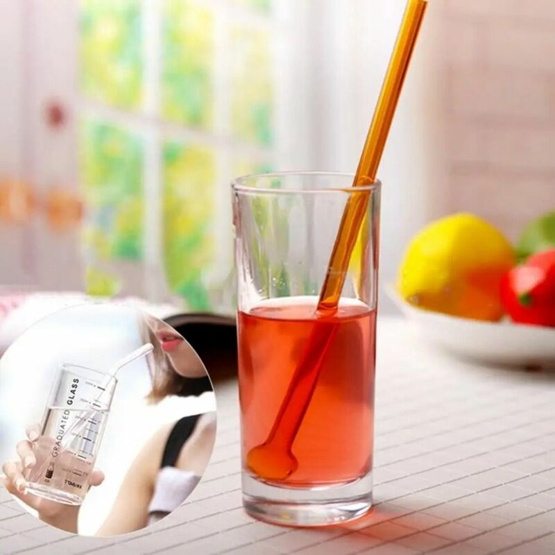 Pajitas de vidrio transparentes de colores, Pajita de jugo de borosilicato resistente al calor, reutilizable, para cócteles, batidos, zumo de café