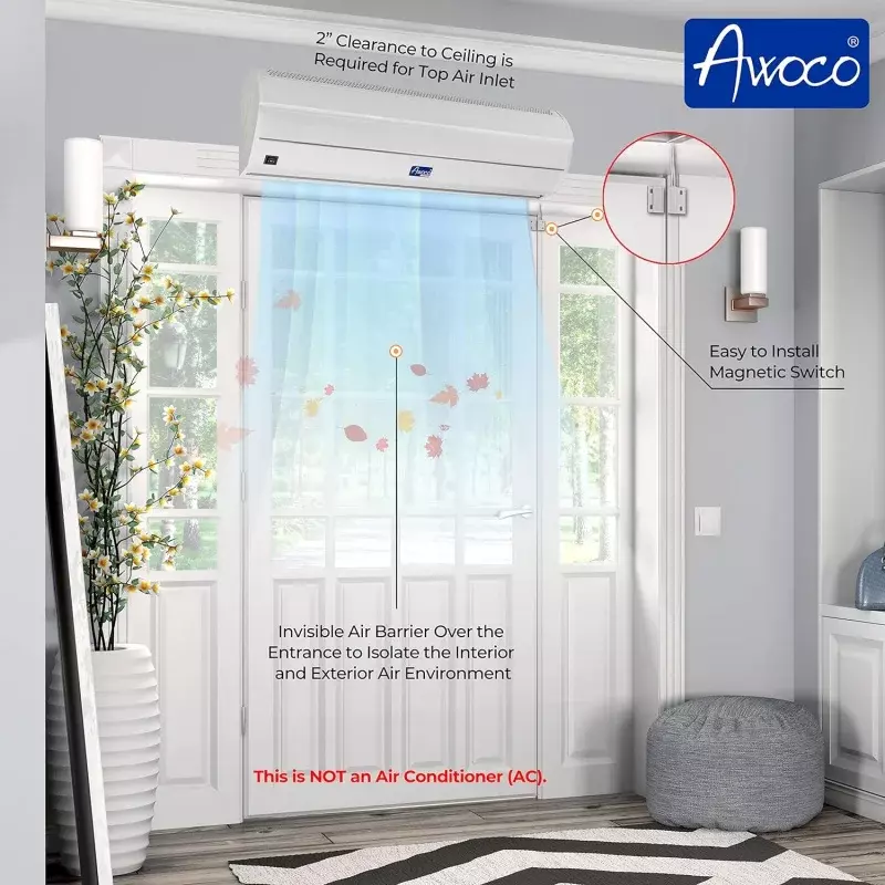 Awoco-cortina de aire interior comercial, interruptor de puerta sin calefacción incluido, certificado UL, 36 ", 2 velocidades, 900CFM, 120V
