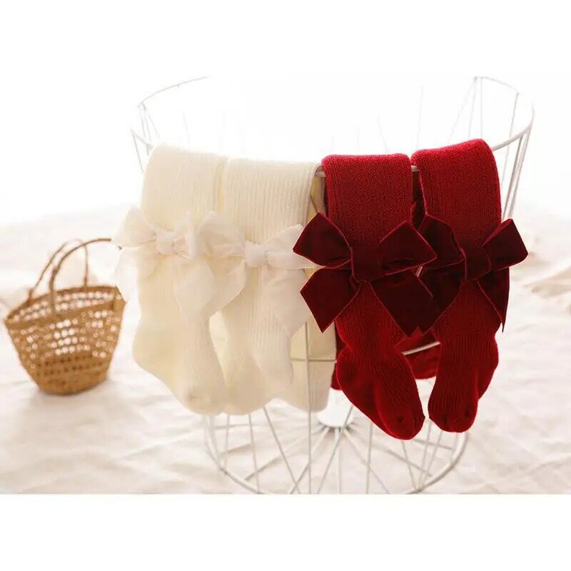 Thin Cut Girls Tights for Winter Christmas Warm Baby Leggings Children Stockings 0-4 Y Knitted Bow-knot Kids Pantyhose Baby Gift