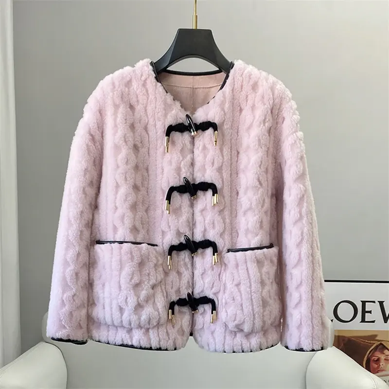 Frauen echte Wolle Pelzmantel Jacke Graben Winter warme weibliche Schafe Scheren über Größe Parka ct2122