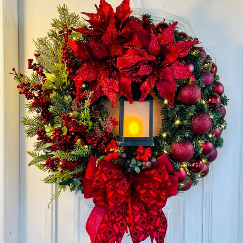 Christmas Wreath for Front Door Red Gold Window Wall Door Decorations 2024 Christmas Garland Ornament Guirnalda Navidad