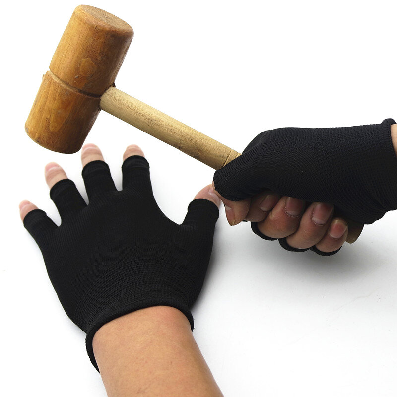 Guantes sin dedos de medio dedo negros para mujeres y hombres, guantes de algodón de muñeca de punto de lana, guantes de entrenamiento cálidos de invierno, guantes de pescado, 1 par