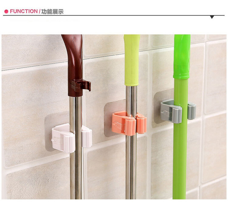Clip de fregona sin perforación, soporte de tarjeta montado en la pared, soporte de escoba colgante, sin marcar, estantes montados en la pared del baño