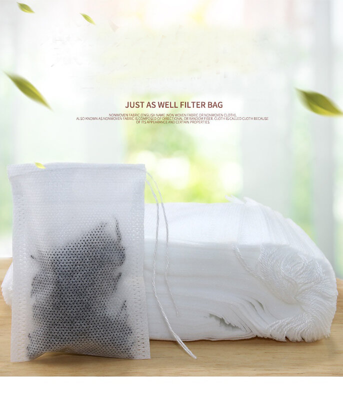 100 unids/lote 5x7 7x9 8x10 10x12 10x15 12x16CM bolsas de té con cordón tela no tejida bolsas organizadoras de almacenamiento impermeables bolsas de filtro