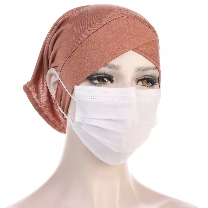 2021 novo algodão earhole imediato underscarf elástico respirável muçulmano hijabs cruz testa fêmea lenço turbante gorro