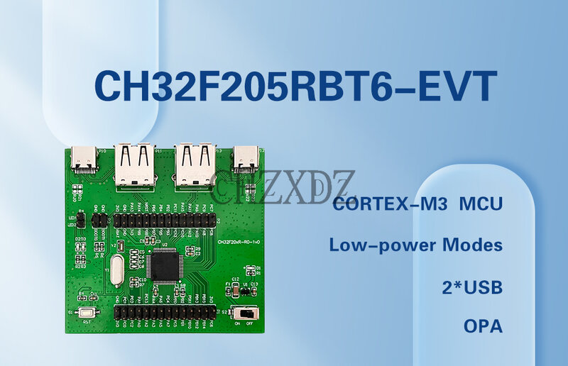 บอร์ด evt CH32F205 2ชิ้น/ล็อต, Cortex-M3 MCU, USB2.0ความเร็วสูง, USB2.0ความเร็วเต็ม, โหมดพลังงานต่ำ, opa, อินเตอร์เฟซดีบัก2สาย
