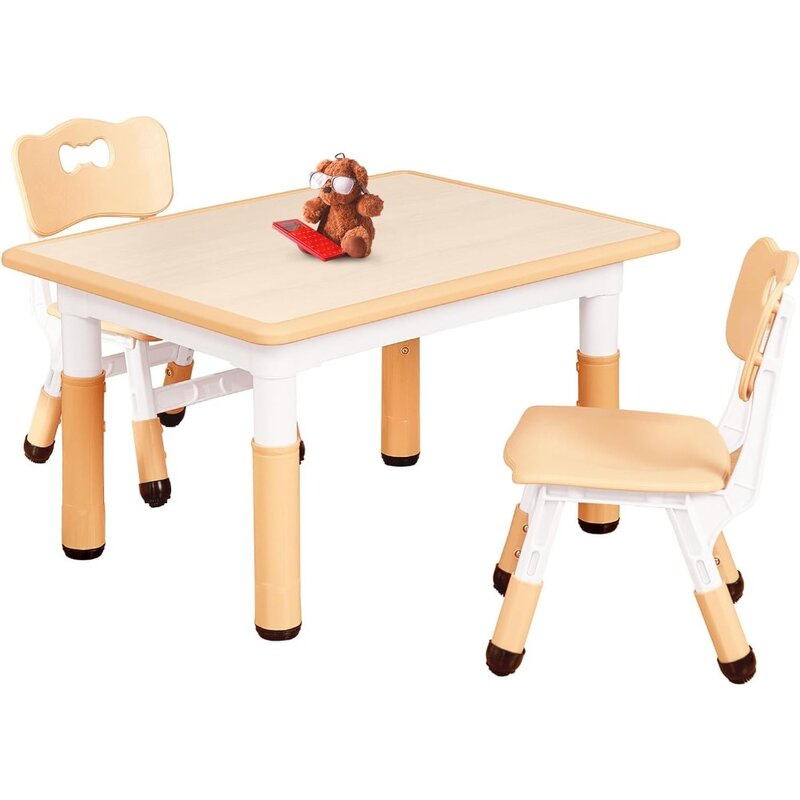 and 2 Chairs Set for Ages 3-8, Height Adjustable Toddler Table and Chair Set, Easy to Wipe Arts & Crafts Table, for