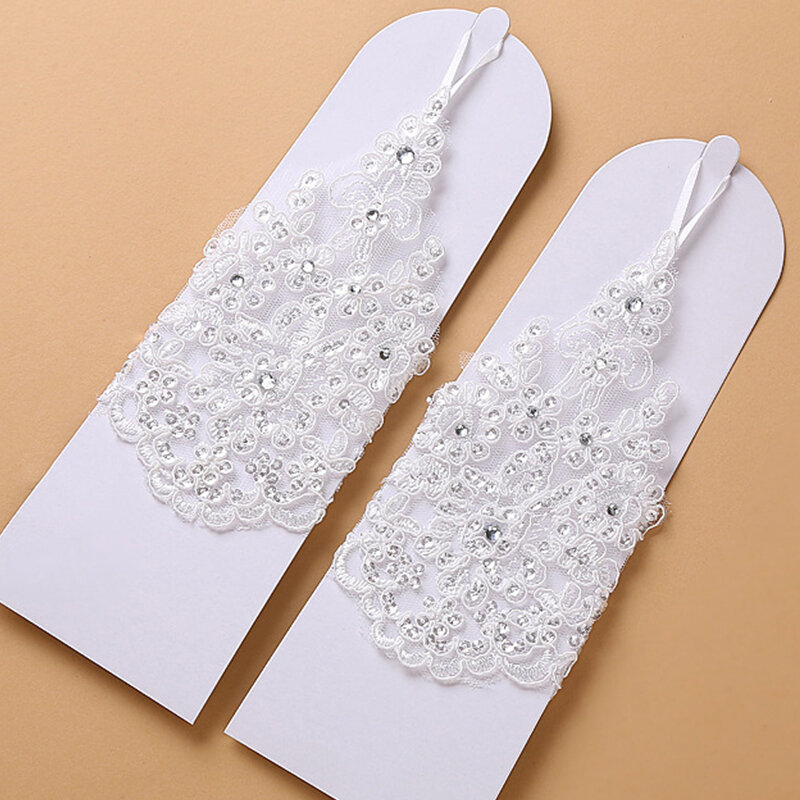 Elegante kurze Absatz Spitze finger lose Strass Braut handschuhe für Hochzeits feier sexy Accessoires