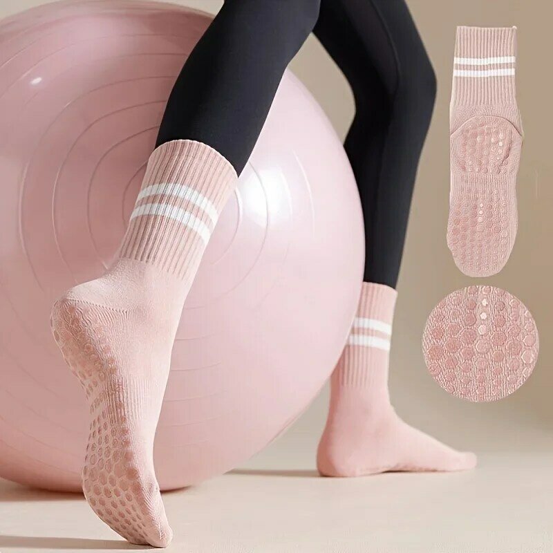 Meias de silicone antiderrapante para mulheres, fundo de meio tubo, meias esportivas internas, profissional, ioga, fitness, academia, chão, dança, pilates