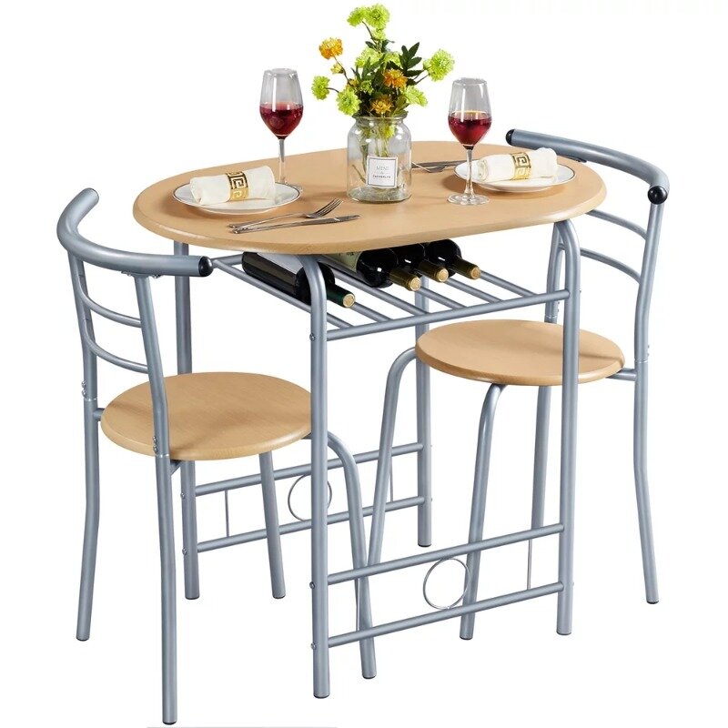 Ensemble de salle à manger moderne avec table ronde et 2 chaises, plusieurs couleurs, 3 pièces