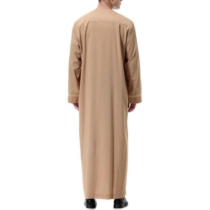 Casual Men Shirt Traditional Middle Eastern Men's Maxi Robe with Half Zipper Long Sleeves Retro Style for Summer for Malaysia