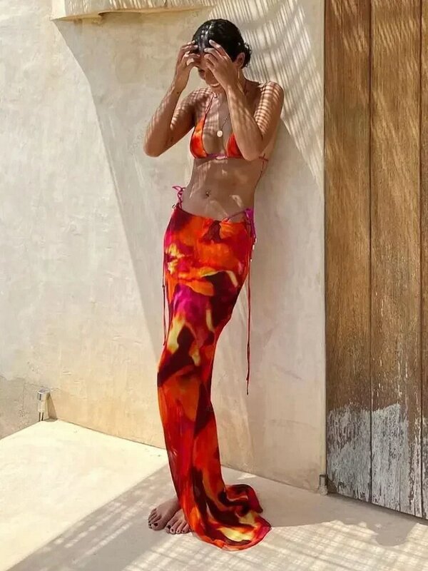 EDOLYNSA-Conjunto de Bikini de 3 piezas con rayas de cebra, traje de baño triangular con falda, ropa de playa, A1554, 2024
