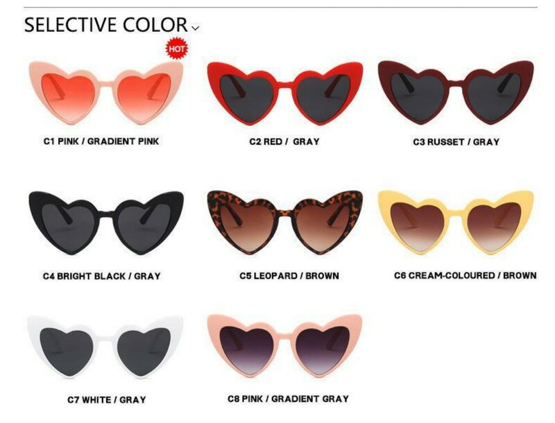 Óculos em forma de coração para mulheres óculos de proteção UV400 óculos de praia de verão, marca vintage, moda