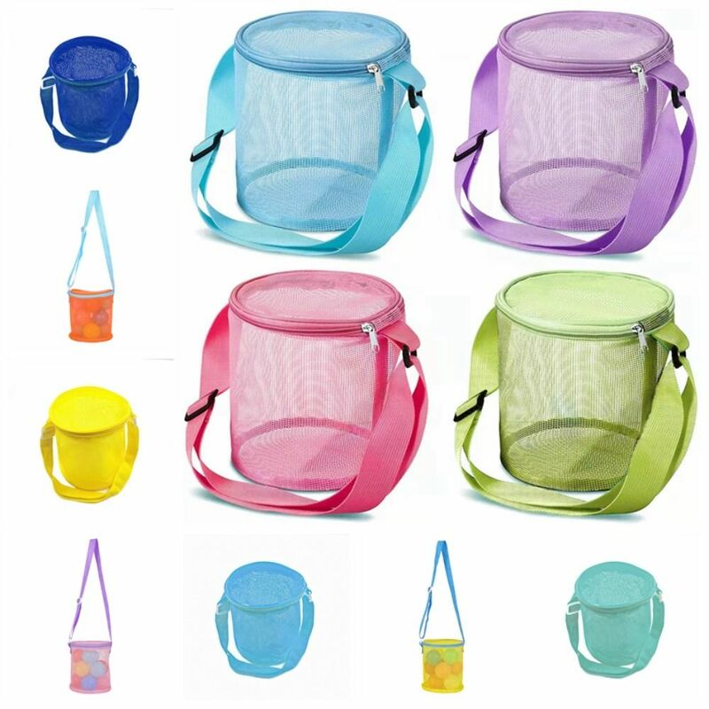 Net Outdoor Beach Mesh Bag Storage Pouch Adjustable Shoulder Strap Mesh Beach Bag Backpack Zipper Toy Organizer