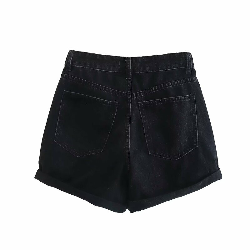 Dave & Di-Shorts jeans de cintura alta para mulheres, moda vintage, mamãe, Bermuda curta, verão