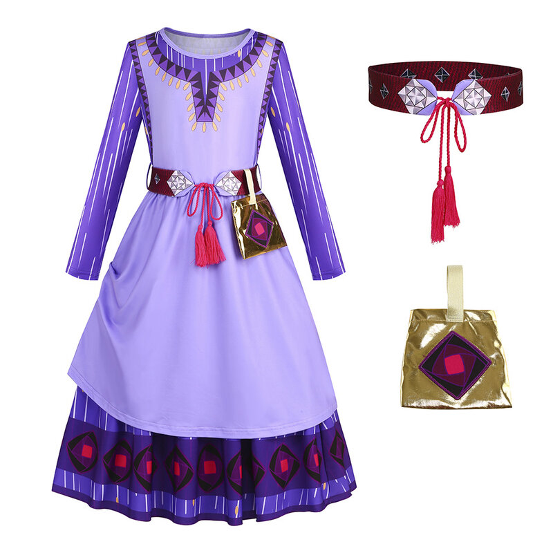 2024 Disney Kostüme für Mädchen Purim Asha Cosplay Prinzessin Wunsch Asha Kleid für Mädchen Weihnachten Kinder Maskerade Bühnen performance