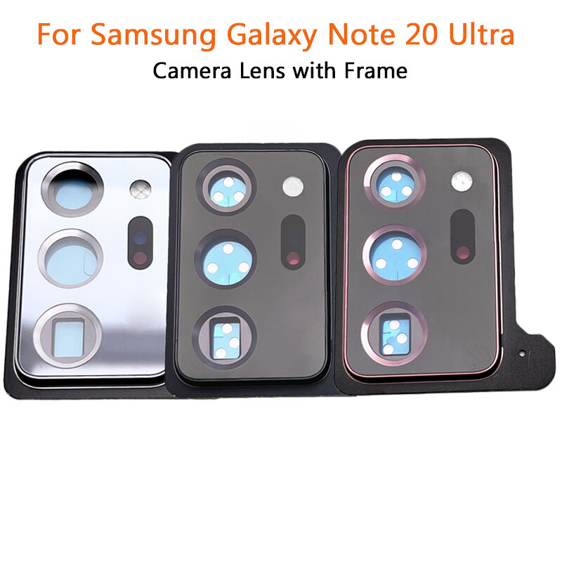 Câmera traseira lente de vidro tampa com moldura titular, Samsung Galaxy Note 20 Ultra, peças de reposição, 100% original