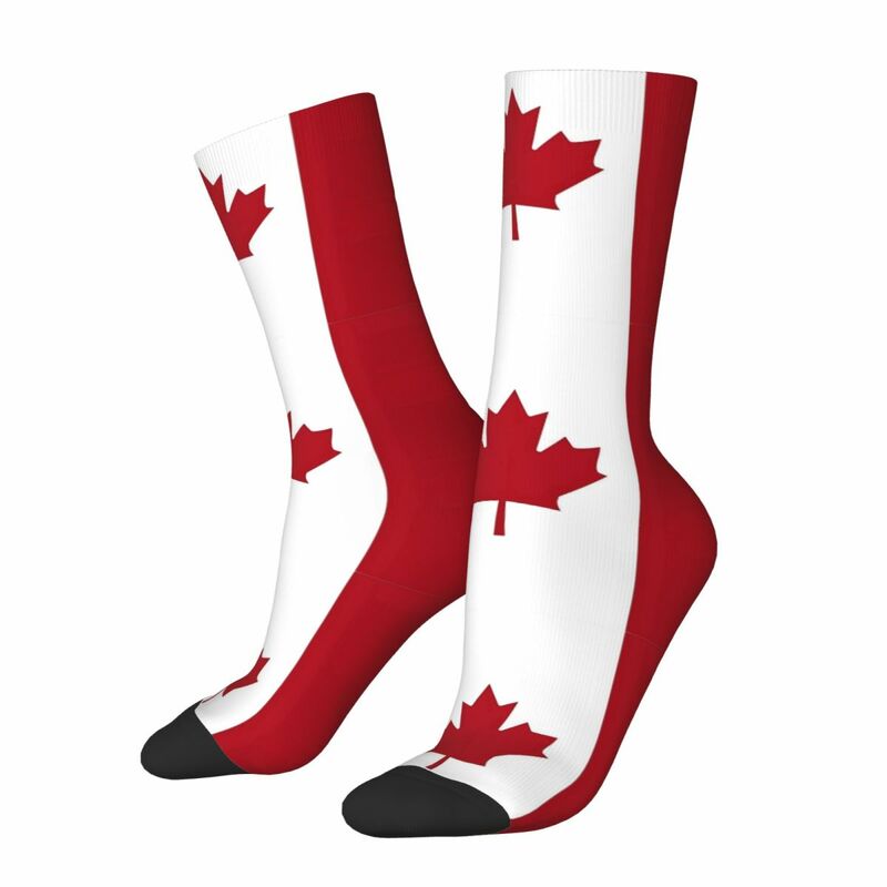 ถุงเท้าฤดูใบไม้ผลิลายธงของแคนาดาถุงเท้าผู้ชายผู้หญิงผ้าโพลีเอสเตอร์