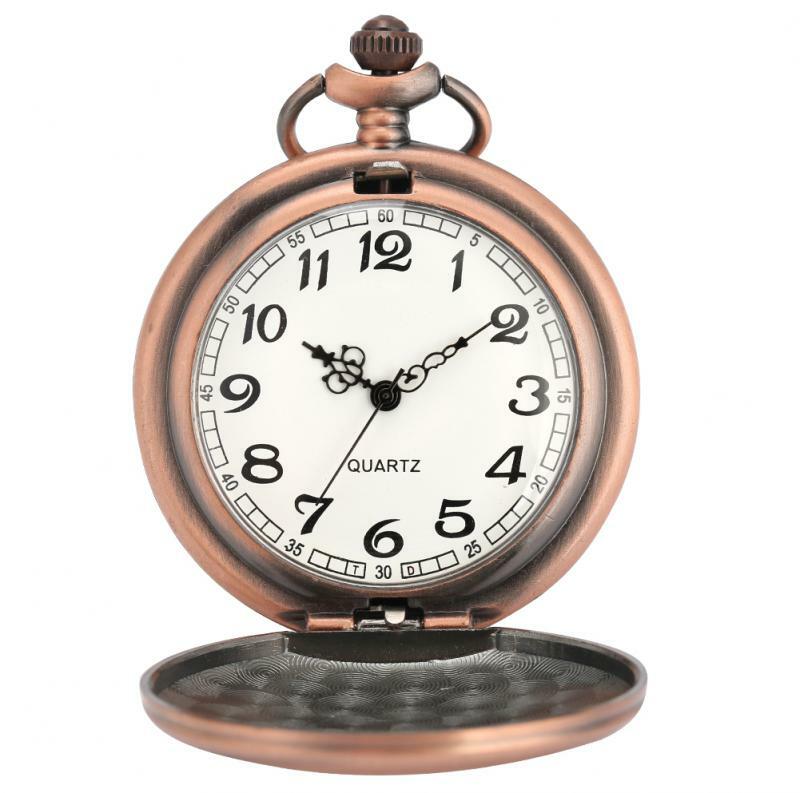 Vintage róża złoty kolor prosty gładki zegarek kieszonkowy kwarcowy nowoczesne cyfry arabskie zegar mężczyzna kobiet naszyjnik łańcuch Unisex prezenty