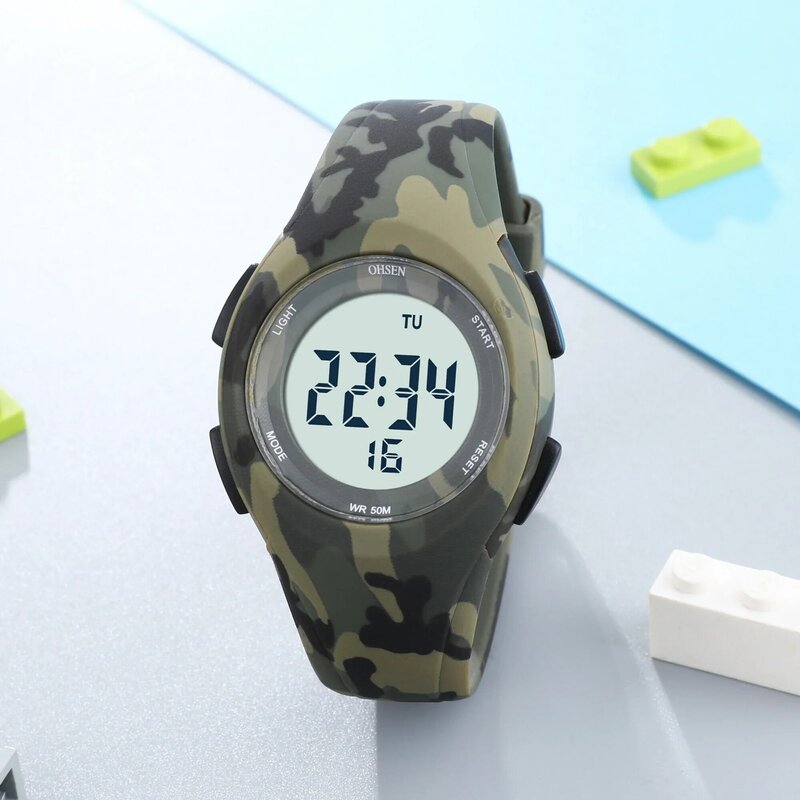 New Kids Sport Watches 50M Waterproof  Army Green Silicone Electronic Wristwatch Stopwatch Children Digital Watch For Boys Girls