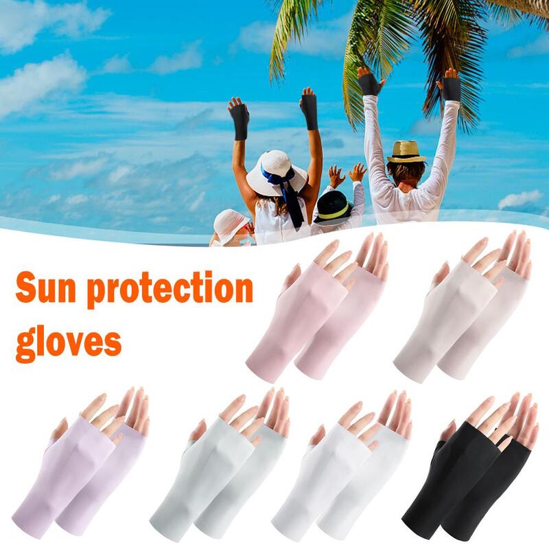 Gelo fresco seda sol luvas de proteção anti-UV luvas sem dedos meias dedos protetor solar luvas de condução respirável