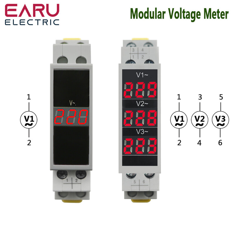 Din Schiene 18mm Spannung Meter AC 80-500V 220V 380V Einzigen Drei Phase Modulare Voltmeter anzeige LED Digital Display Detektor