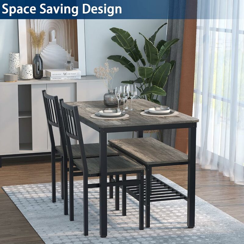 Dining Table Set for 4/Computer Desk,Kitchen Table with 2 Chairs and a Bench, Dining Set 4 Piece Set for Dining Room