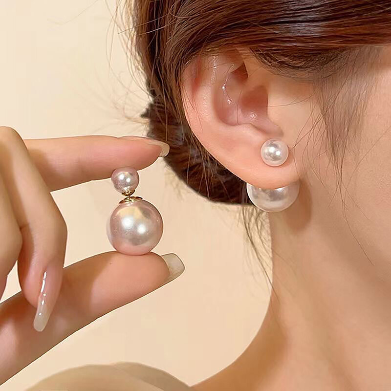 Fashion Double-sided Big Small Pearl Ball Stud Earrings For Women Temperament Earrings Elegant Ladies Party Banquet Jewelry Gift