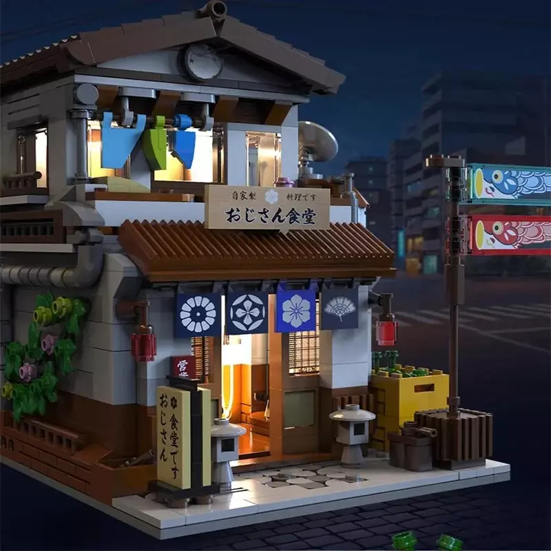 บ้านโรงอาหารสไตล์ญี่ปุ่นในเมืองสถาปัตยกรรมบ้านโรงอาหาร Tengah malam บล็อกตัวต่อรูปปั้นอิฐของเล่นสำหรับเด็ก
