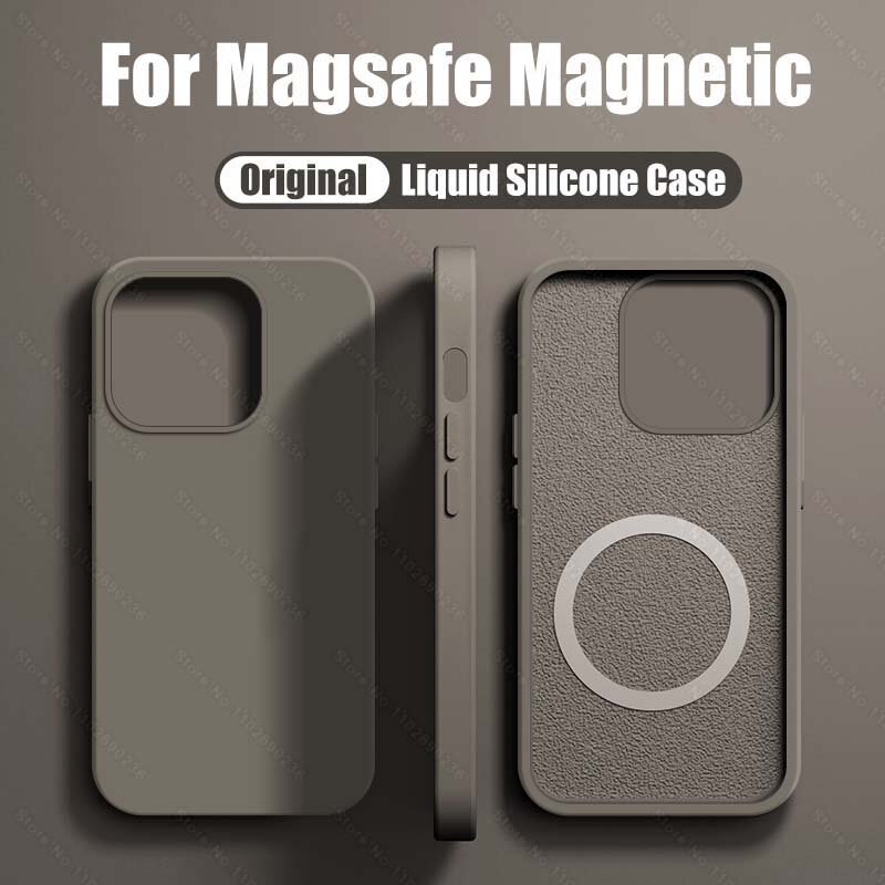 Casing silikon cair magnetis untuk iPhone, casing silikon cair asli, aksesori penutup pengisi daya nirkabel untuk iPhone 15 13 12 11 14 Pro Max 15 Plus