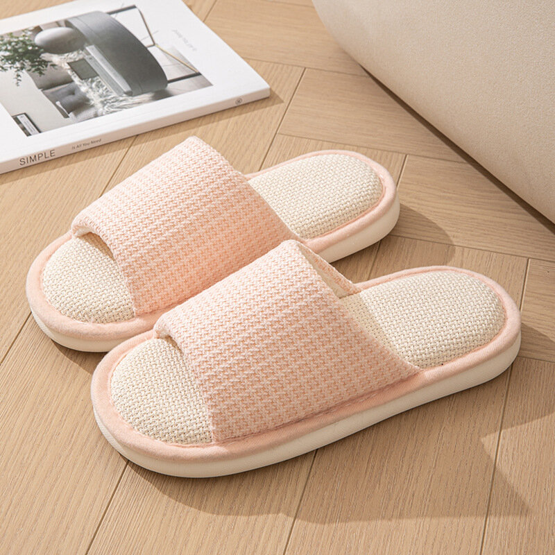 Female Cotton Linen Slippers Breathable Spring Summer Shoes Woman Indoor Slides Anti-slip Brief Style Home House Floor Footwear