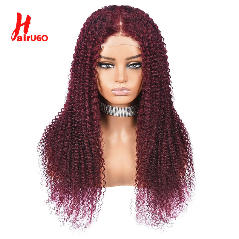 99J Kinky Curly Lace Closure Wig Burgundy 4x4 Lace Closure Human Hair Wigs With Baby Hair Pre Plucked Curly 13x4 Lace Front Wigs