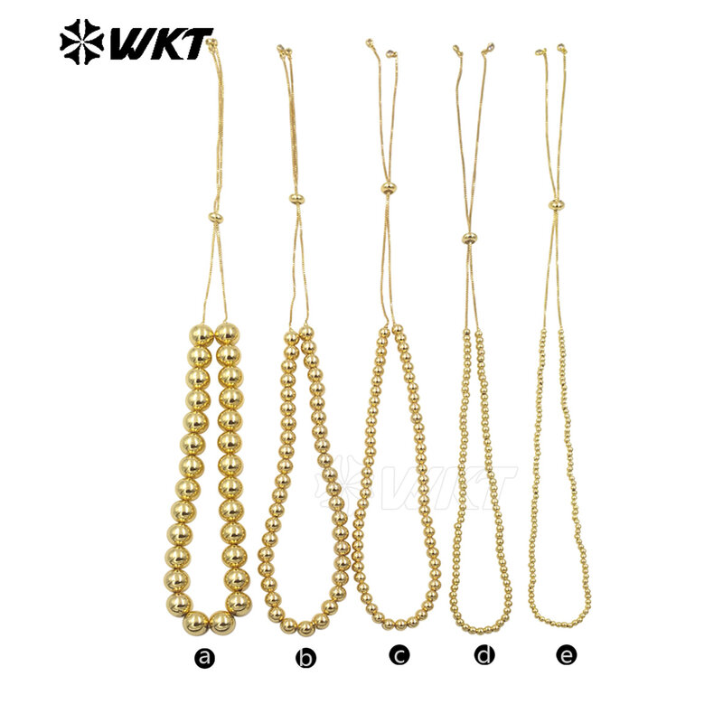 Оптовая продажа, самые популярные круглые бусины ручной работы, позолоченные бусины 18K, простое уникальное ожерелье-цепочка разных размеров
