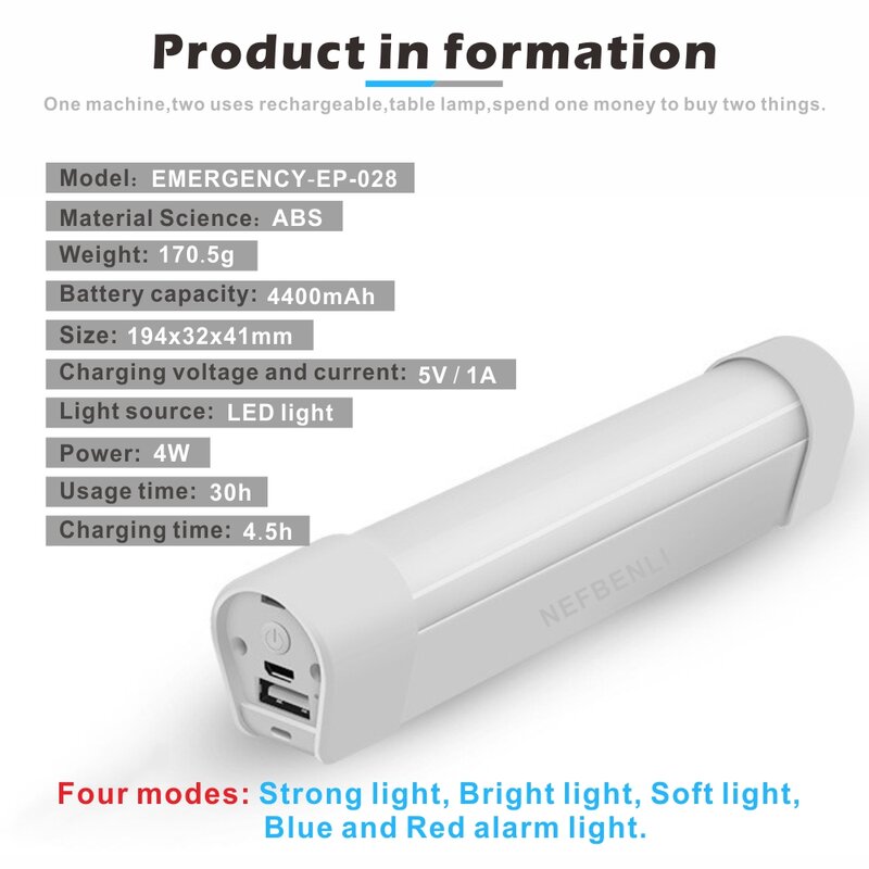 4400mA Rechargeable Portable LED Light Wireless Multi-function Emergency Lights/SOS Camping Lamp 30 Hours of Use