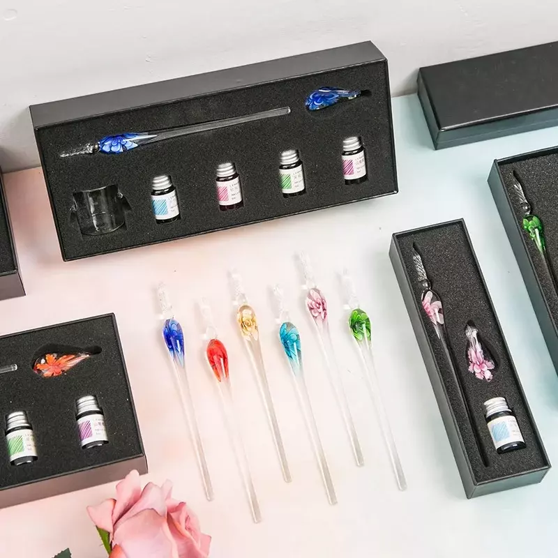 Crystal Glass Pen Birthday Gift Pen Suit Flower Water Pen Artistic Creative Decoration Student Signature Pen