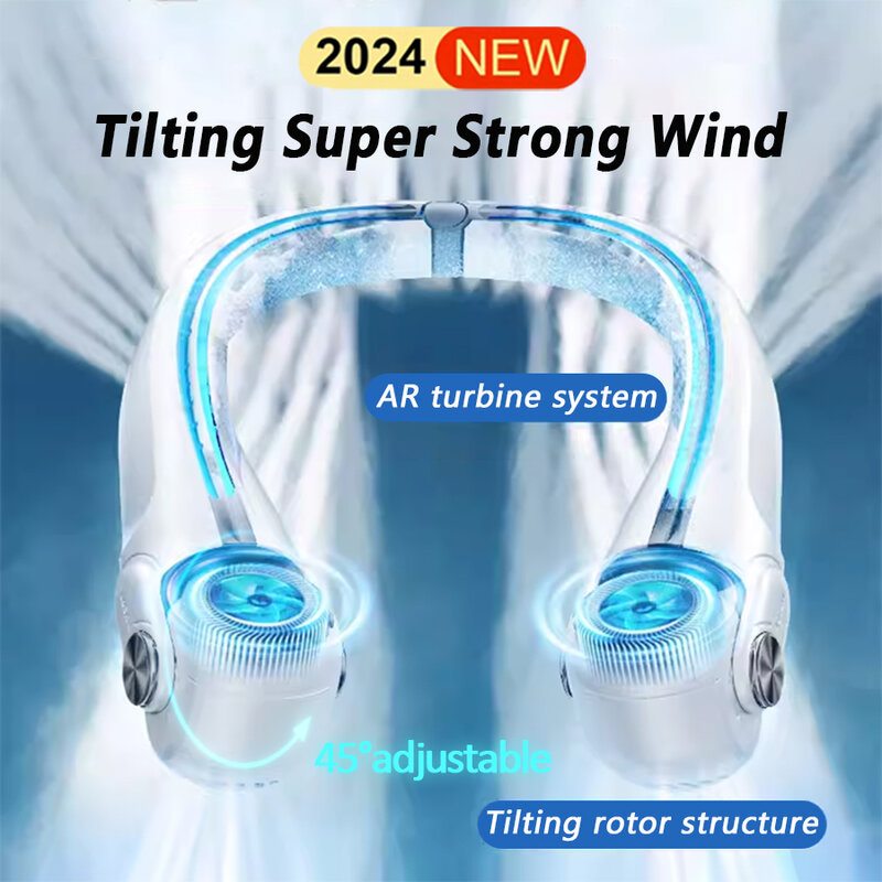 2024 baru 360 ° pasokan udara Wearable leher kipas pendingin udara portabel kipas pendingin udara isi ulang dengan dimiringkan angin Super kuat
